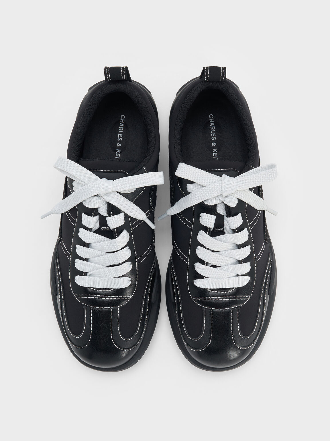 Minette ミネット ナイロンテクスチャーコントラストパネルスニーカー, ブラックテクスチャード, hi-res