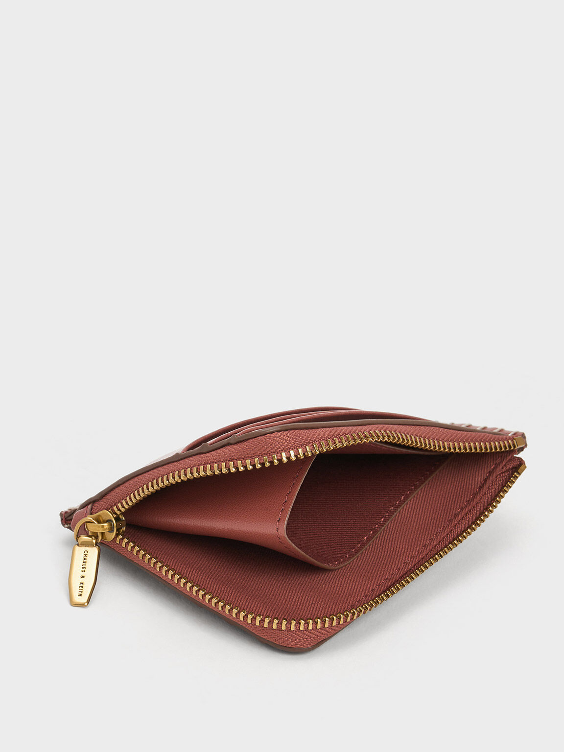 Circe キルケ ステッチトリムジップアラウンドカードホルダー, モカ, hi-res