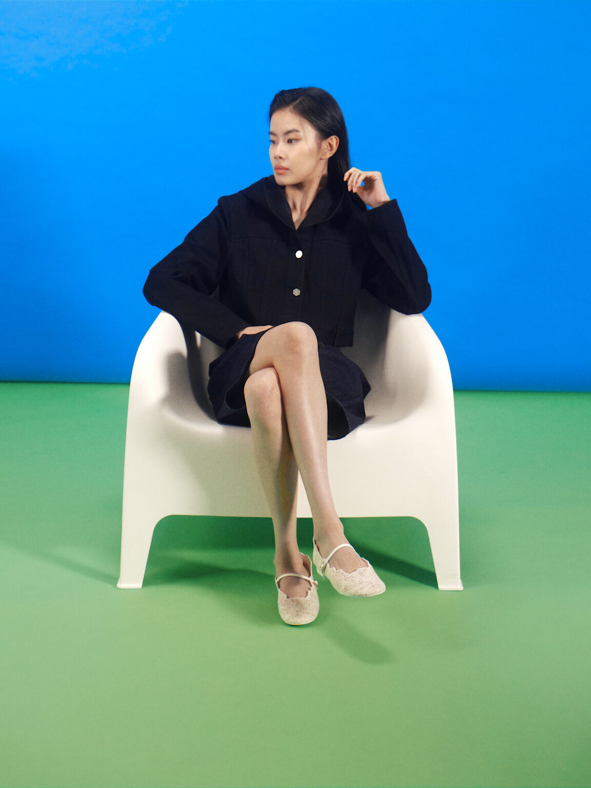 Meja メジャー クロシェ フローラルメリージェーンフラット, ホワイト, hi-res