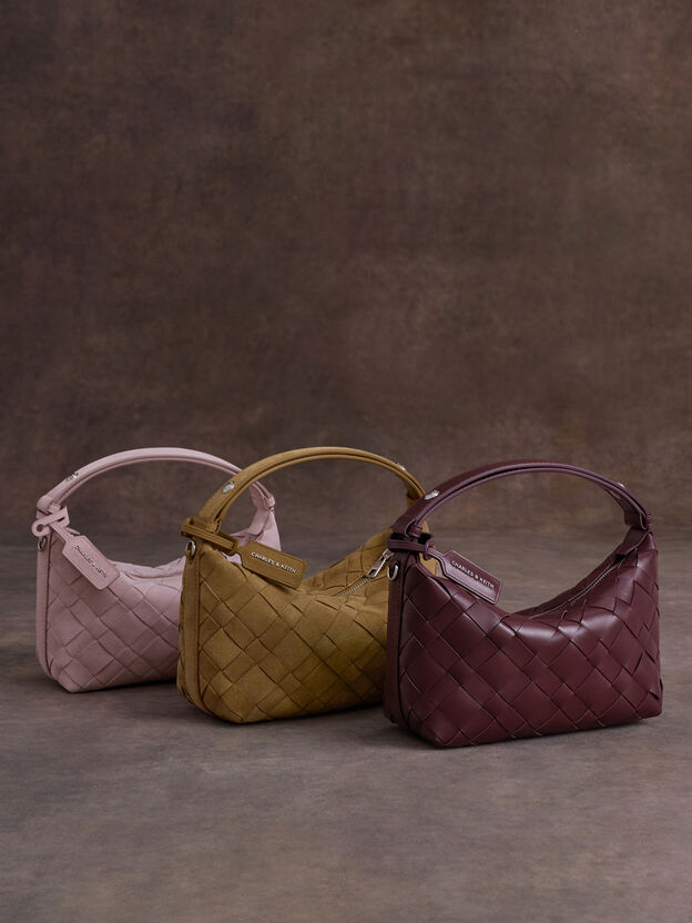 Ivette イヴェット スエードウーブンショルダーバッグ, サハラサンド, hi-res