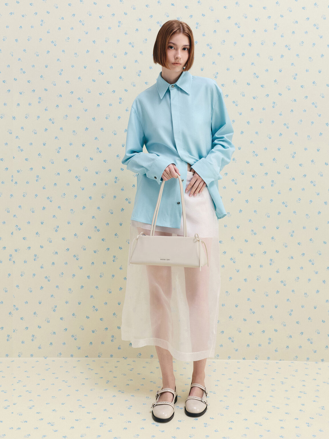 ボウ イロンゲイティッドトラペーズショルダーバッグ, クリーム, hi-res