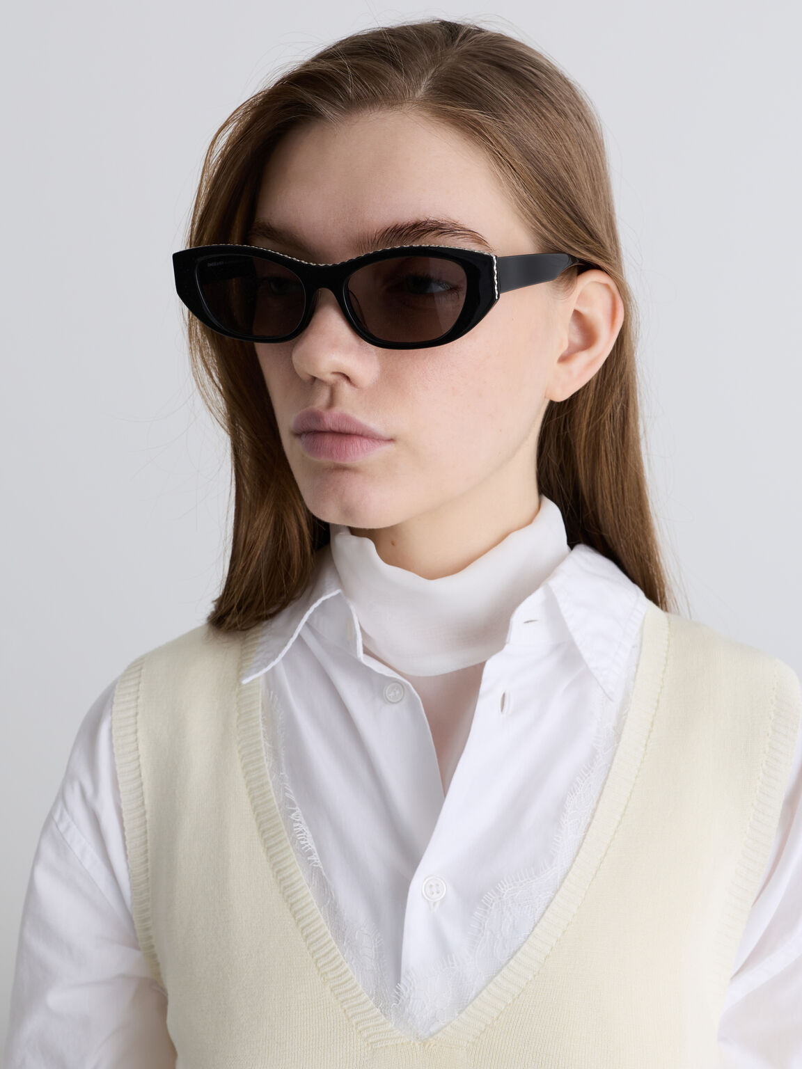 Daenerys デネリス リサイクルアセテート メタリックアクセントキャットアイサングラス, ノワール, hi-res