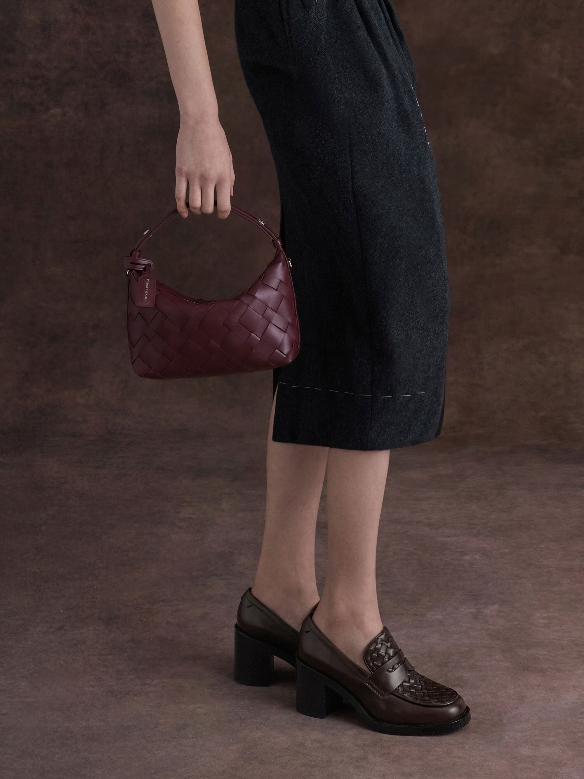 Ivette イヴェット ウーブンショルダーバッグ - ワインベリーレッド