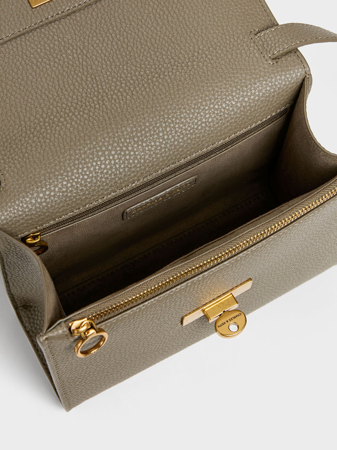 Chance チャンス レザー ターンロッククロスボディバッグ, ディープオリーブ, hi-res