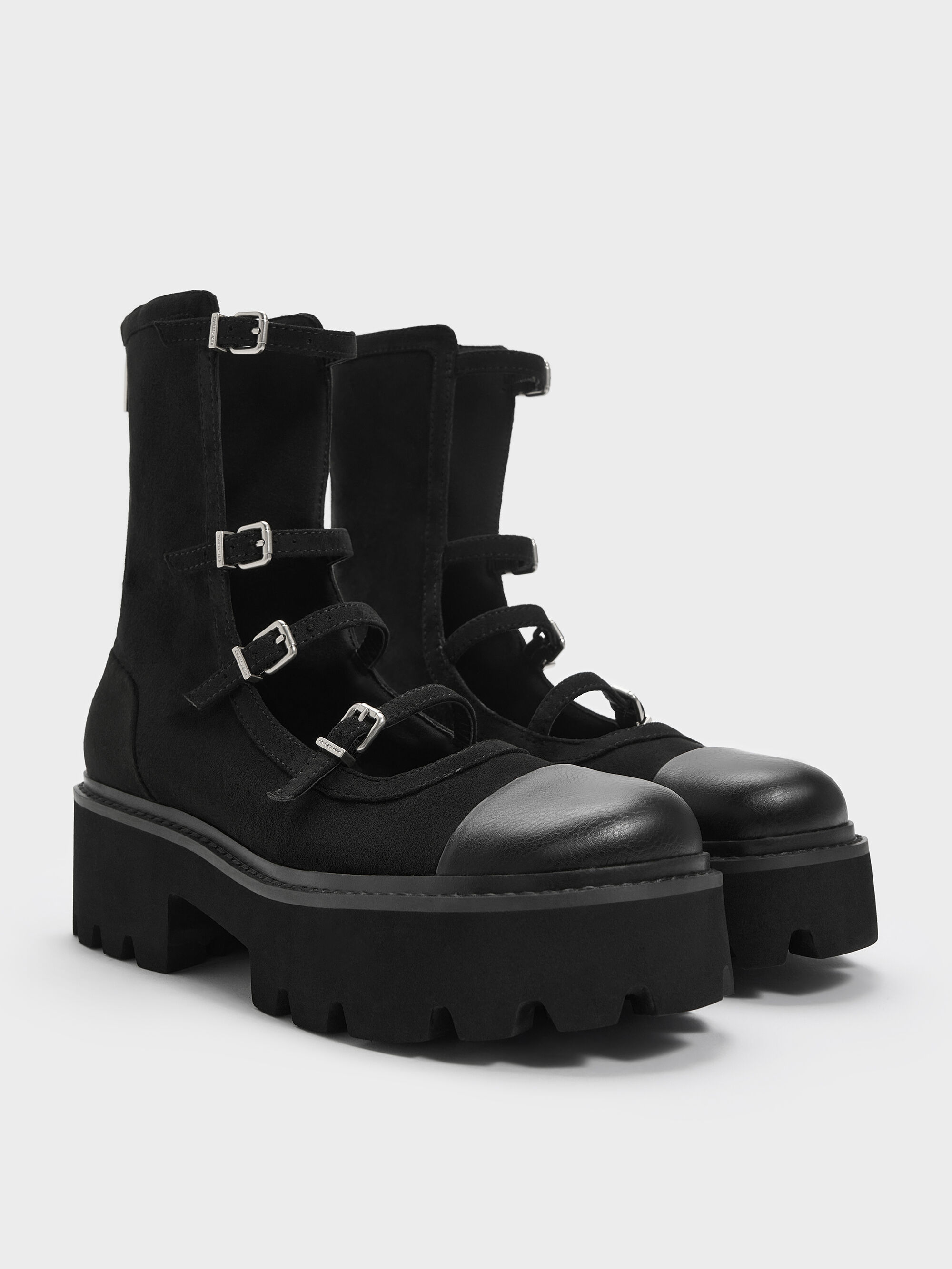 Celia セリア マルチバックルチャンキーカーフブーツ - ブラック
