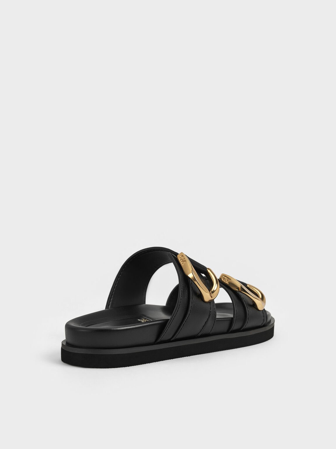 Gabine ガビーヌ バックルレザースライド, ブラック, hi-res