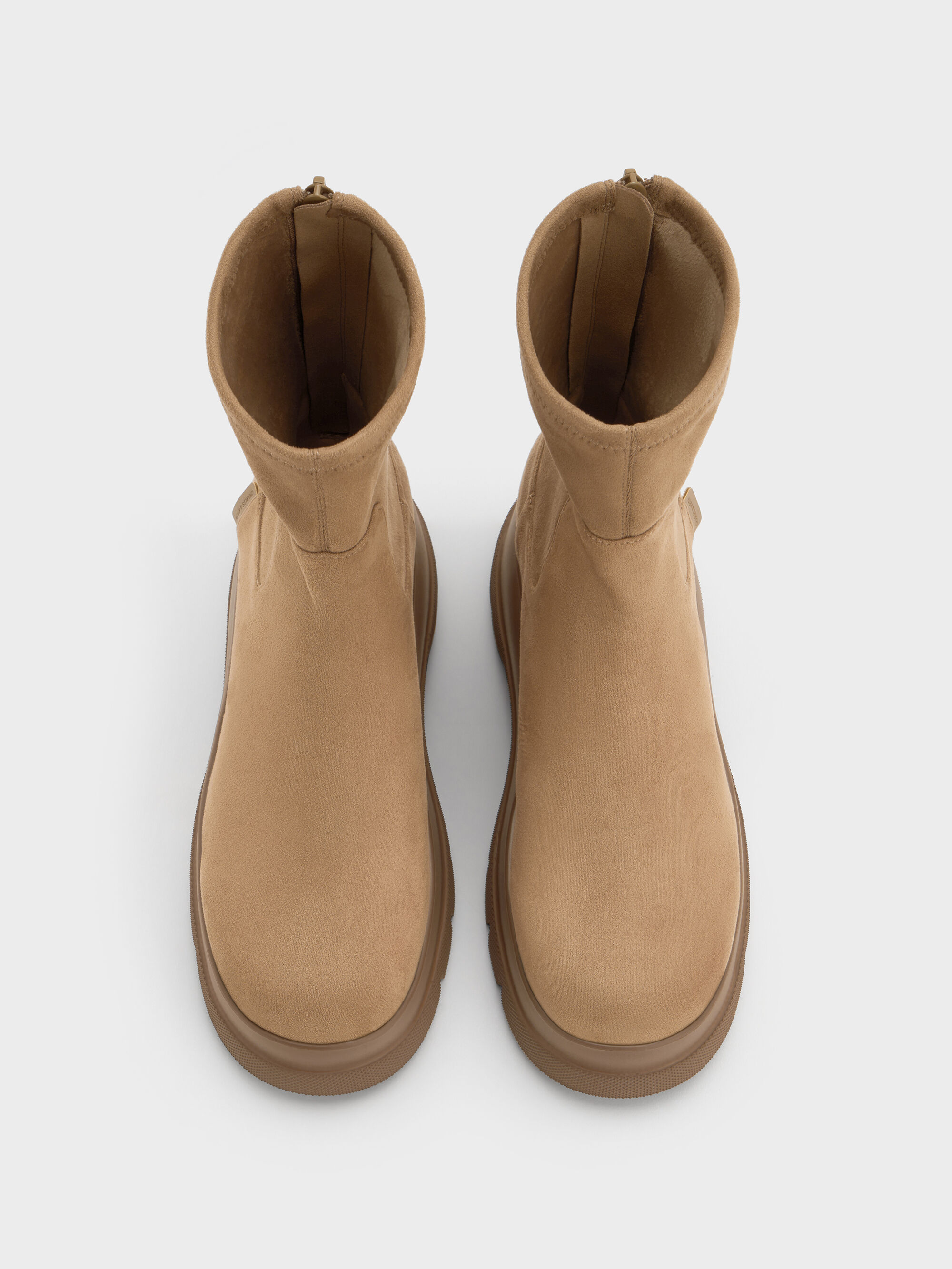 Leoi レオイ バックジップチャンキーアンクルブーツ - キャメル