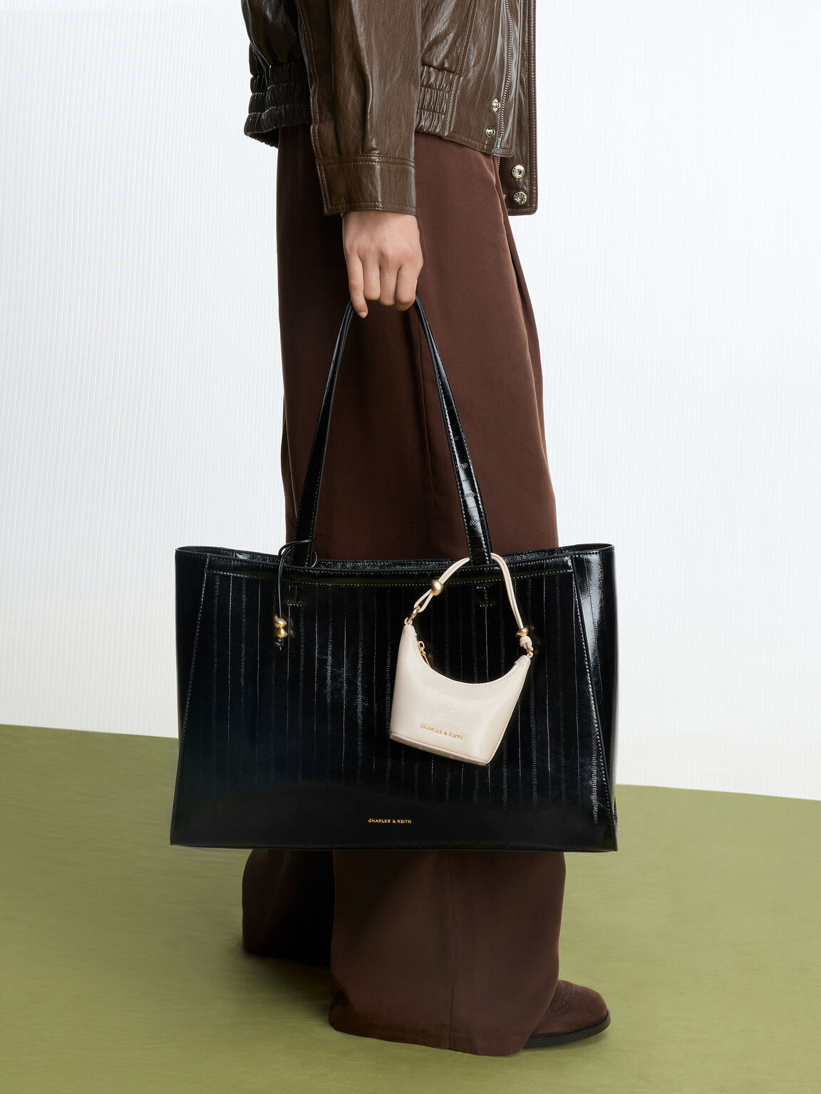 Augustine オーガスチン パネルダブルハンドルトートバッグ, ブラック, hi-res