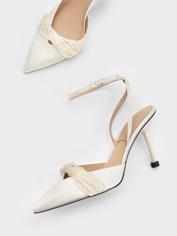 ビーズドアンクルストラップ パンプス - ホワイト | CHARLES & KEITH 