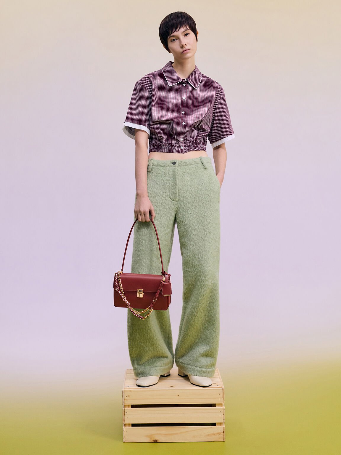 Acelynn エイスリン ロープチェーンショルダーバッグ, バーガンディ, hi-res