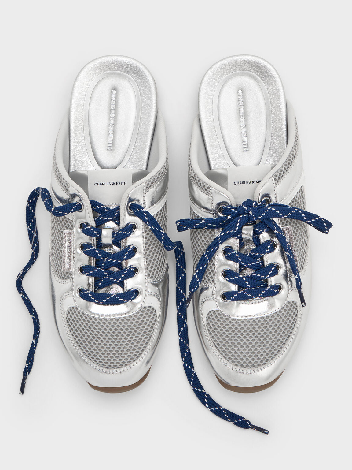 テクスチャー レースアップスリッポンスニーカー, シルバー, hi-res