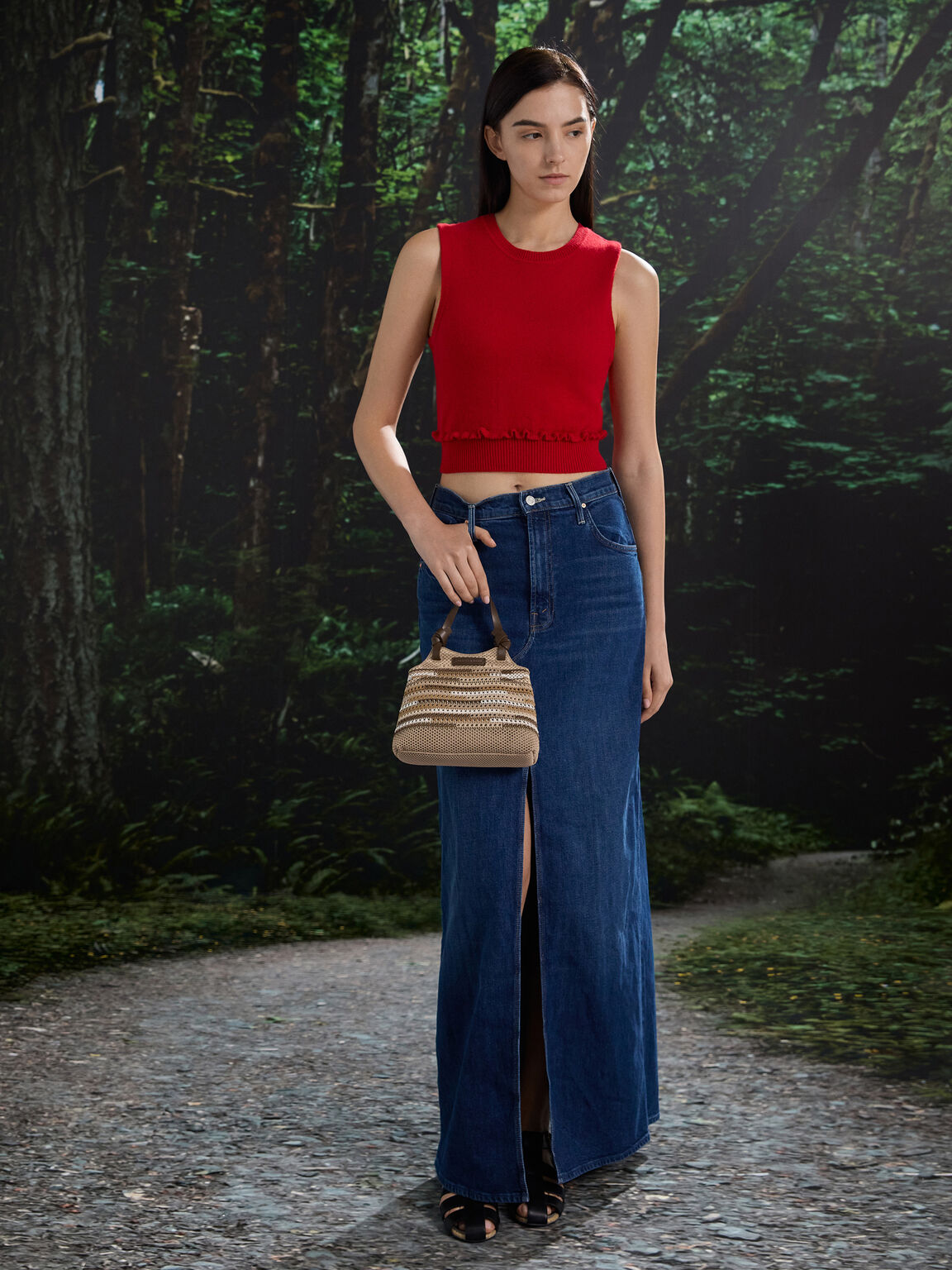 Ida アイダ ノットハンドル ニットトートバッグ, マルチブラウン, hi-res