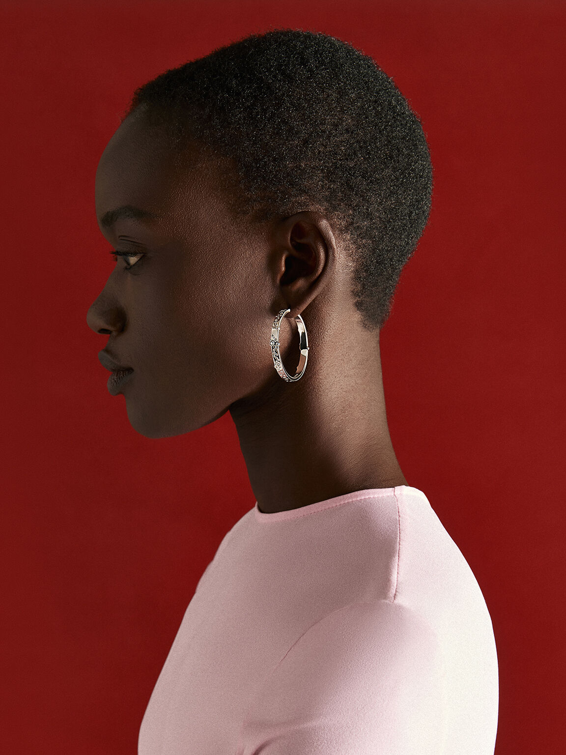 Reverie レヴァリィ クリスタルラージフープピアス, シルバー, hi-res