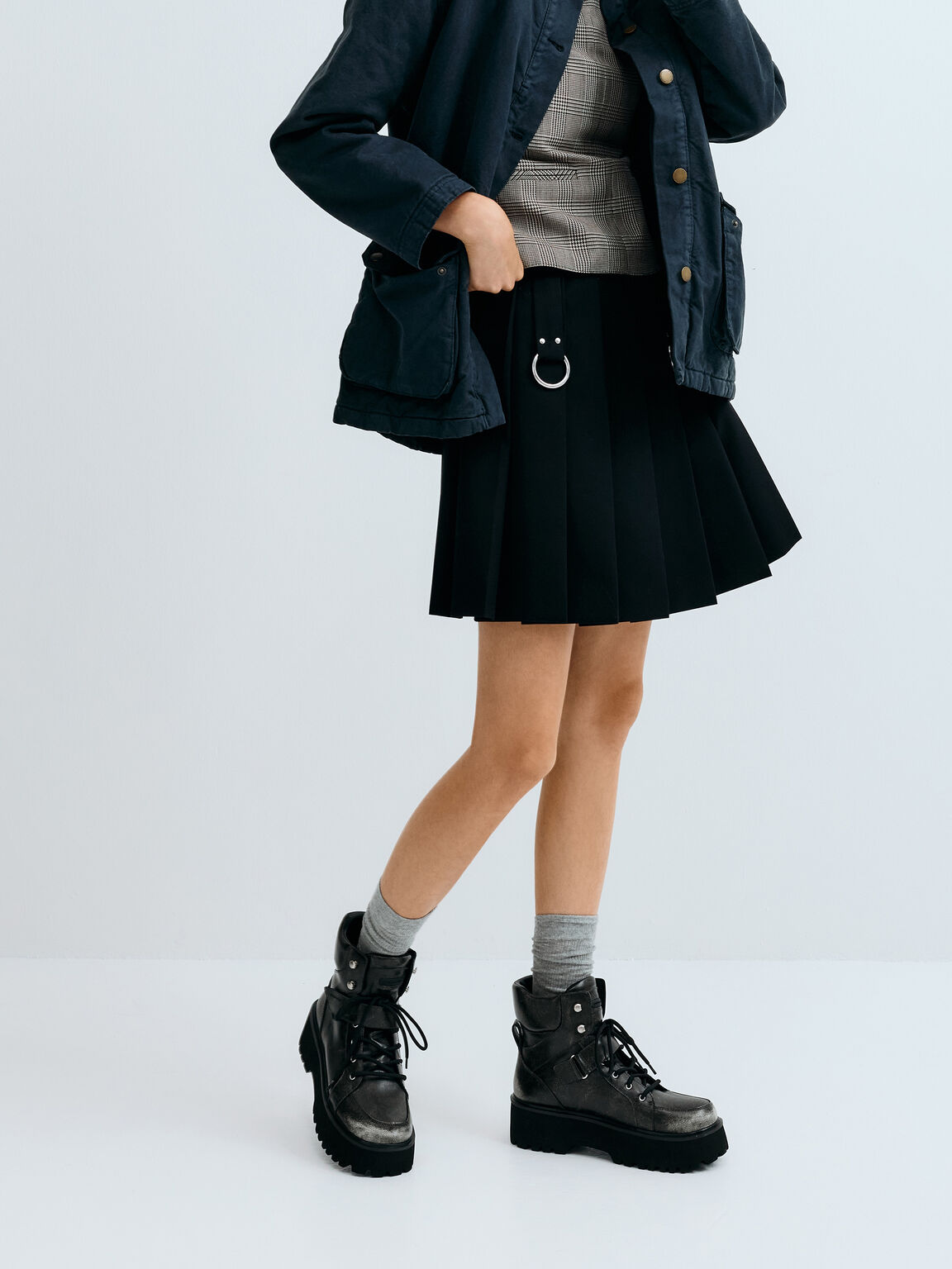 Eliot エリオット コンバットブーツ, グレー, hi-res