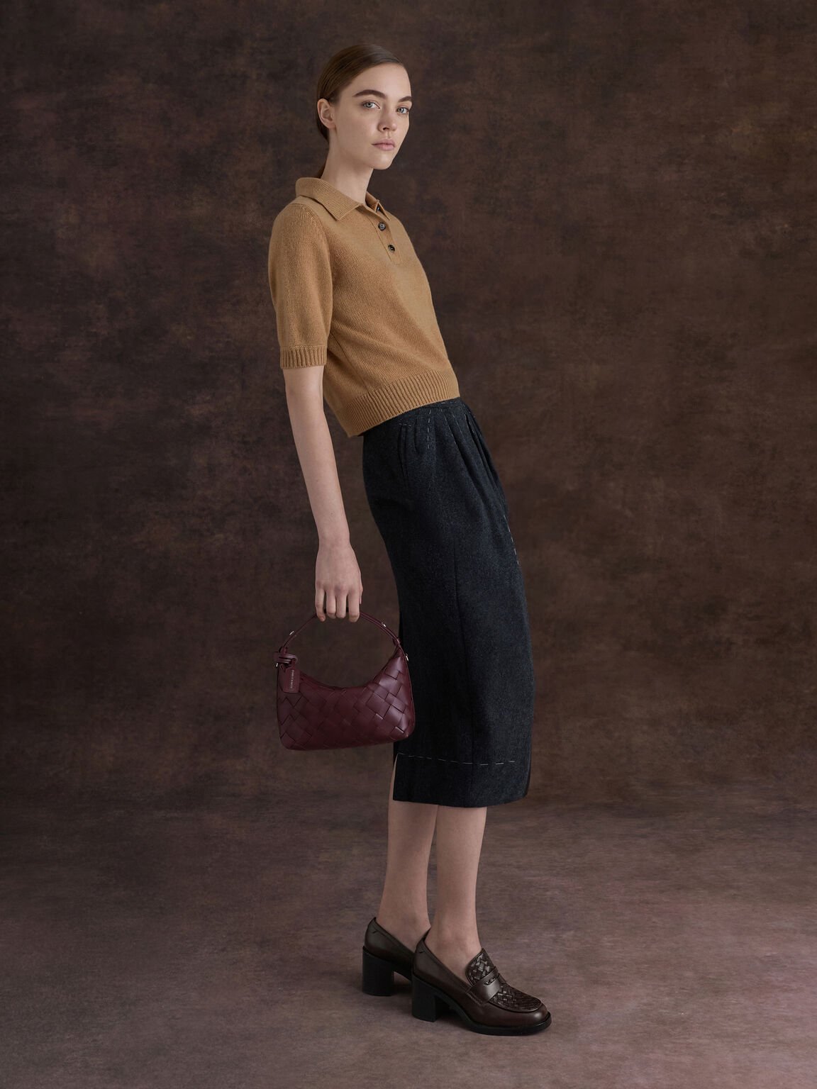 Ivette イヴェット ウーブンショルダーバッグ, ワインベリーレッド, hi-res