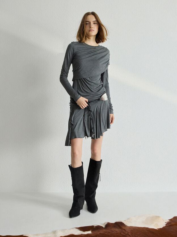 Aether エーテル タッセルジップ ロングブーツ, ブラックテクスチャー, hi-res