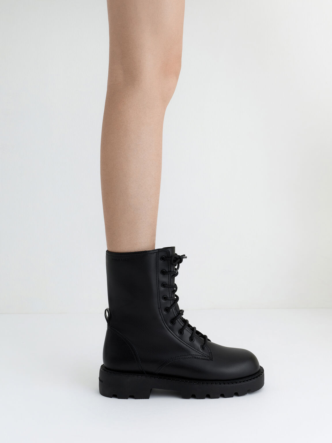 レースアップ サイドジップカーフブーツ, ブラック, hi-res