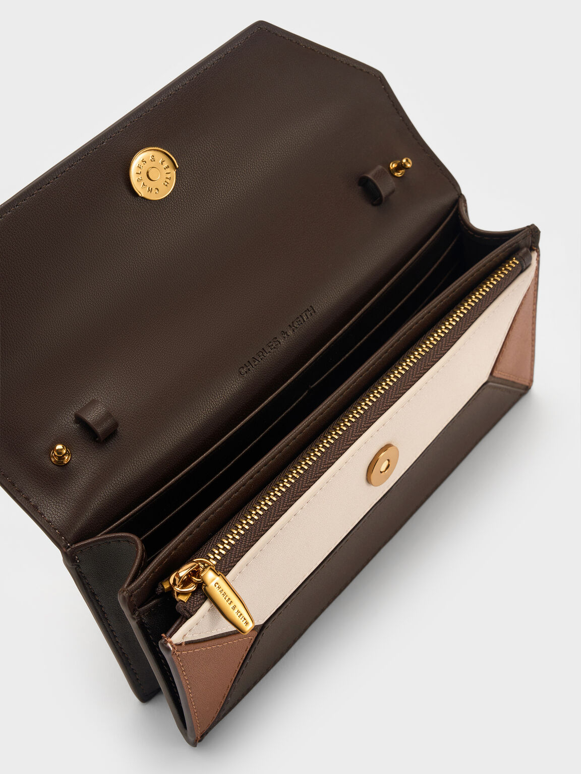 Nasrin ナスリン カラーブロックジオメトリックロングウォレット, マルチブラウン, hi-res