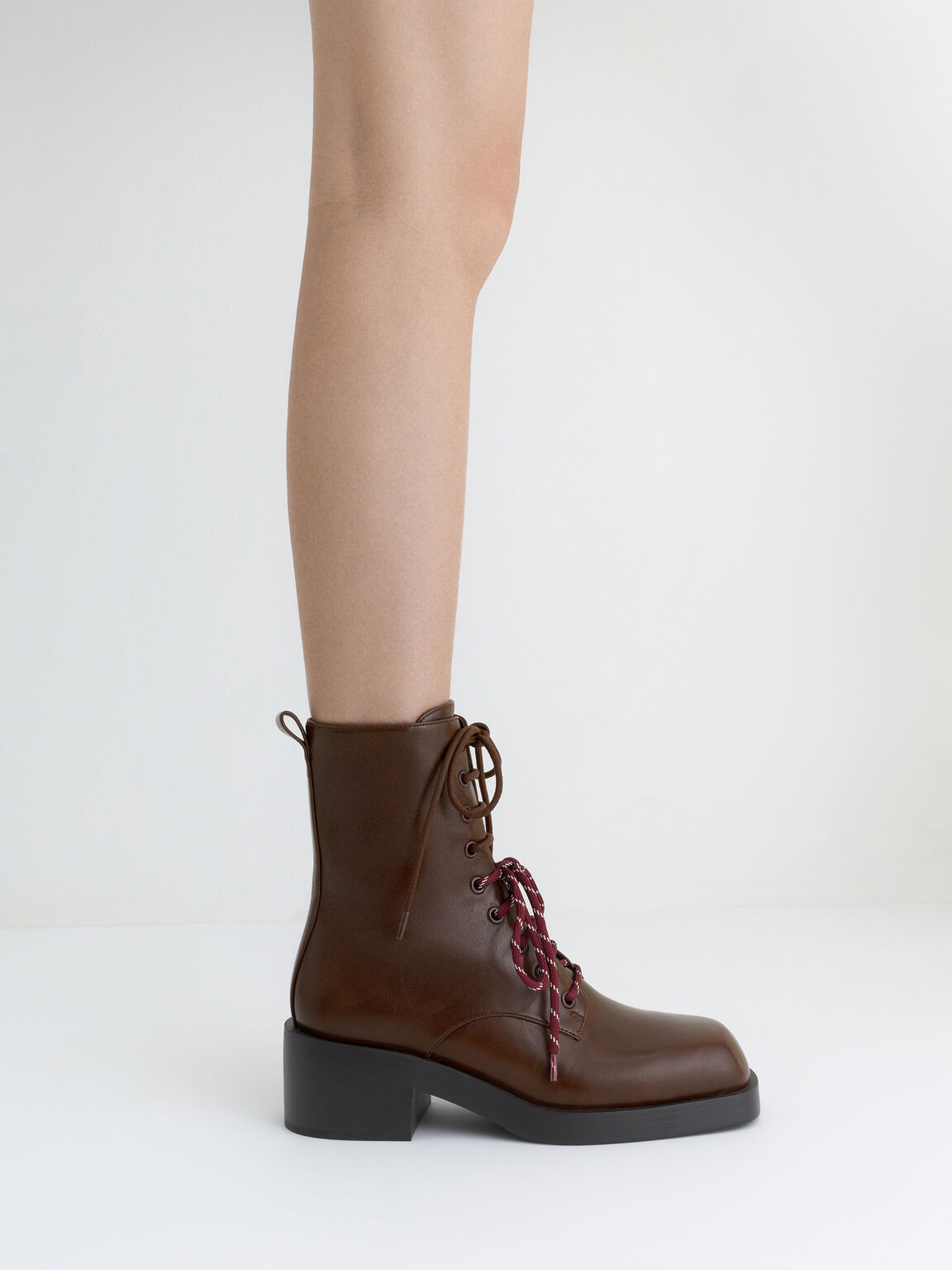 Logan ローガン ダブルレースミッドカーフコンバットブーツ, ダークブラウン, hi-res