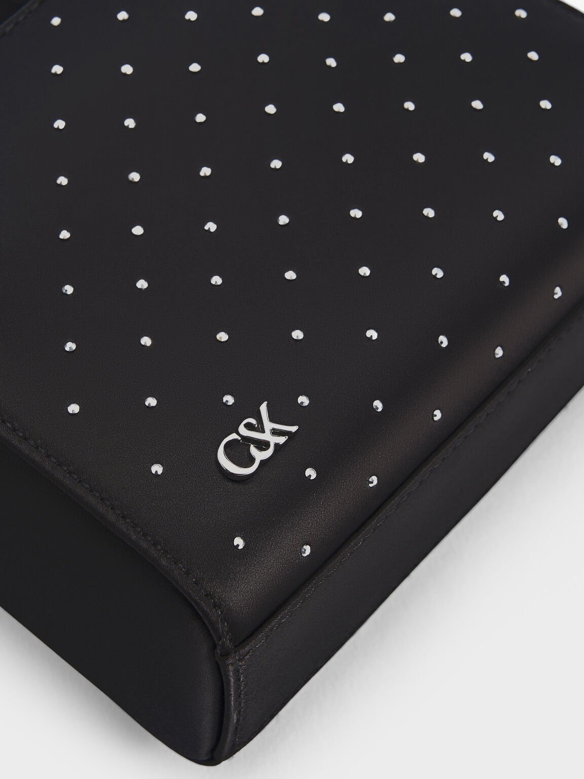 サテン スタッズノットボウミニバッグ, ノワールスタッズサテン, hi-res