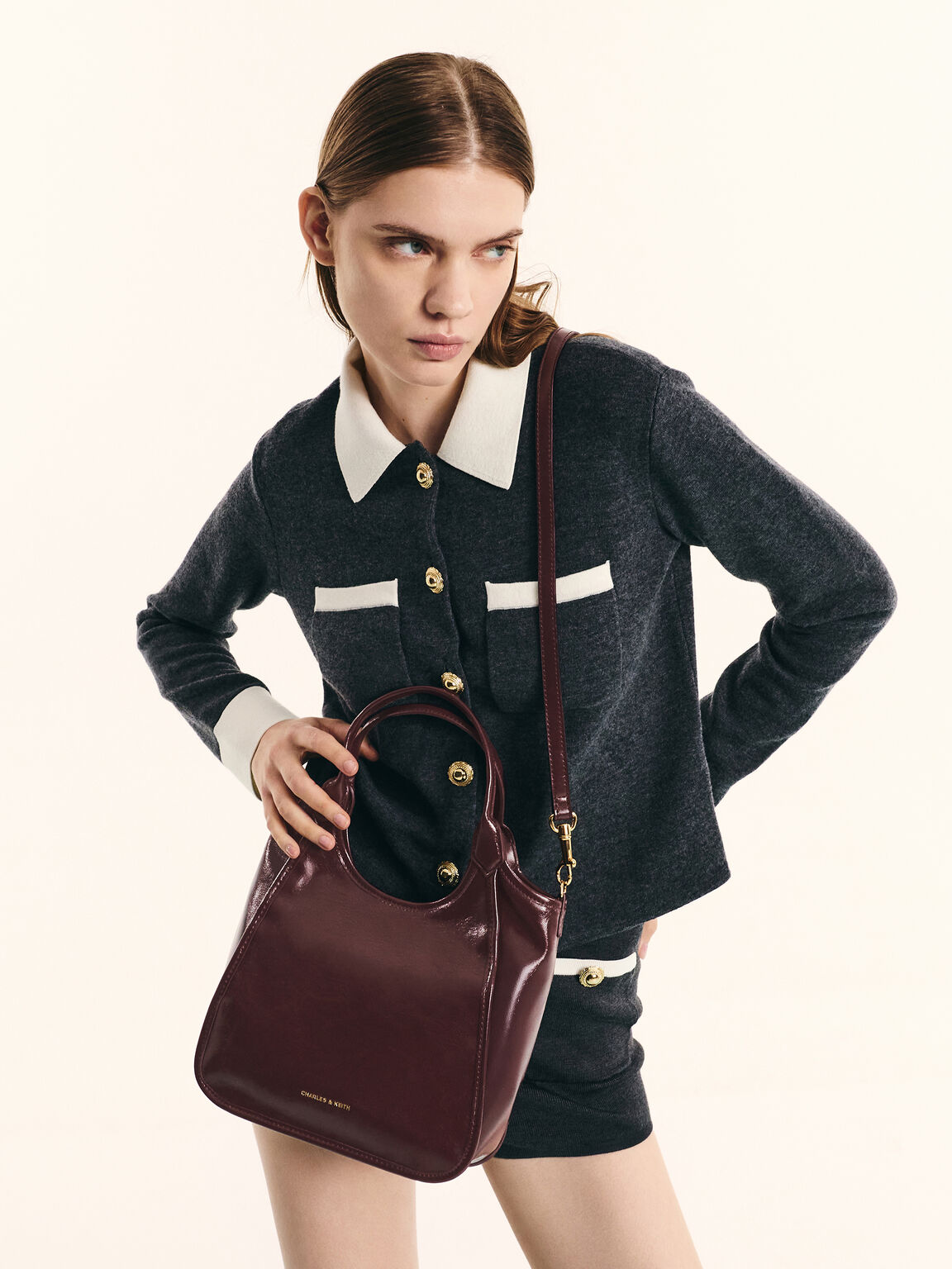 Sianna ミニシアンナ クリンクルエフェクトスラウチートートバッグ, ワインベリーレッド, hi-res