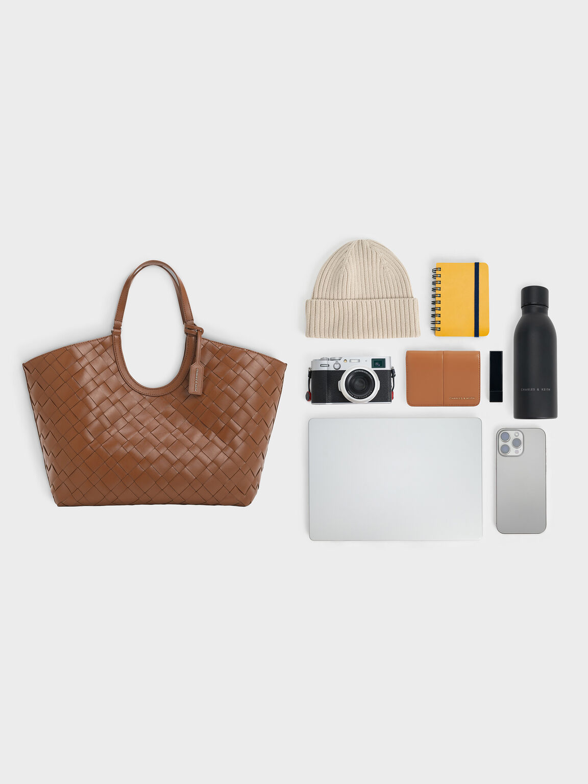 Ivette イヴェット ウーブントートバッグ, チョコレート, hi-res