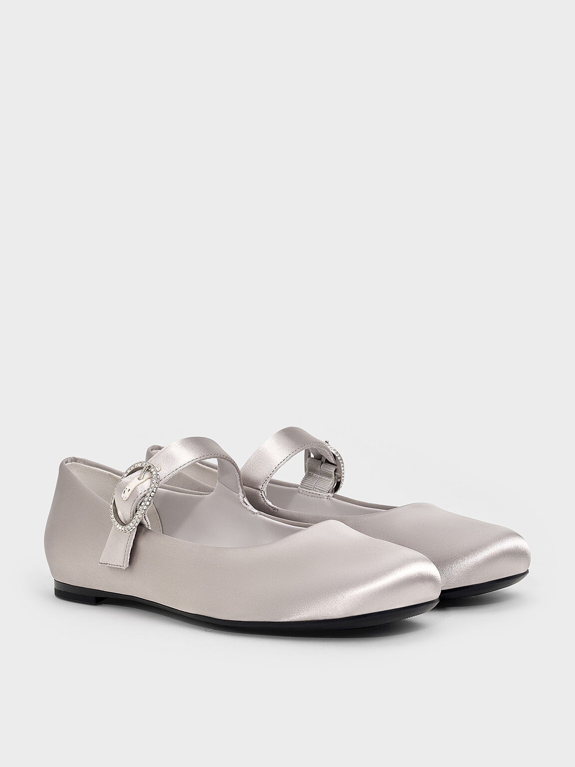 Jannie ジャニー サテンクリスタルバックルメリージェーン, ライトグレー, hi-res