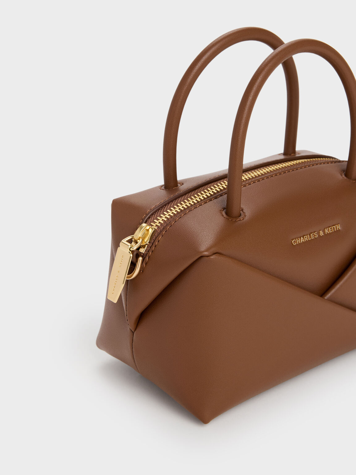 Midori ミドリ ジオメトリックボウリングバッグ, チョコレート, hi-res