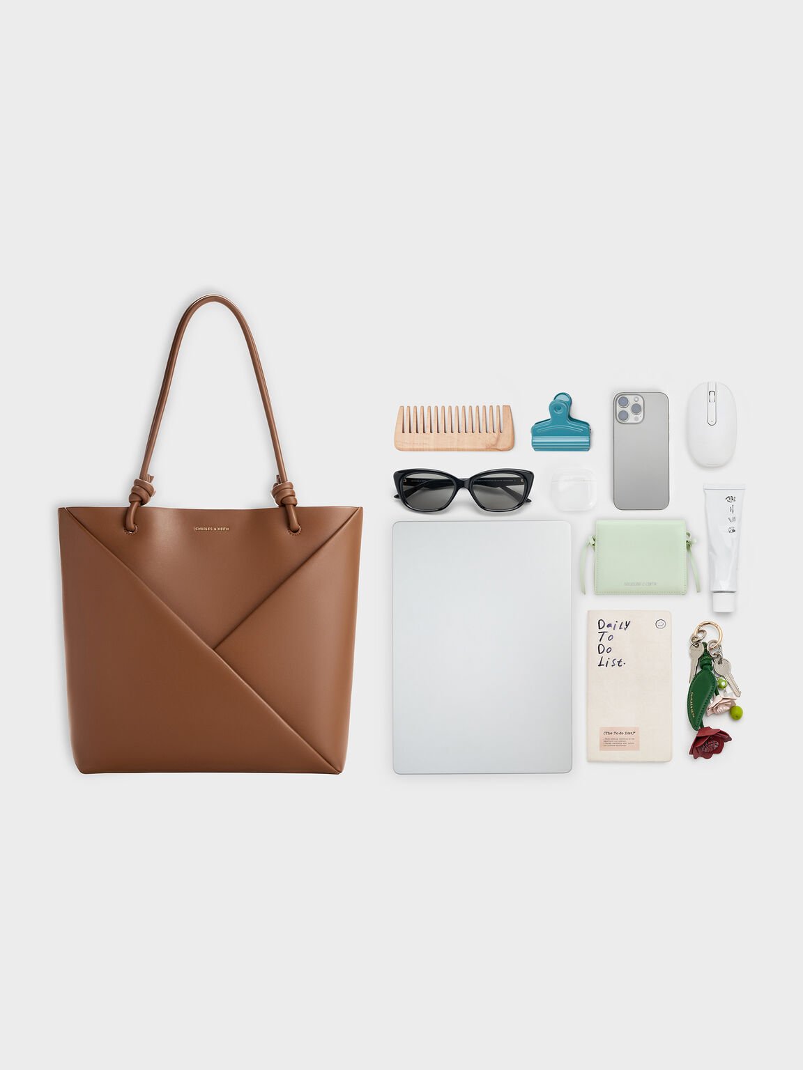 Midori ミドリ ジオメトリックトートバッグ, チョコレート, hi-res