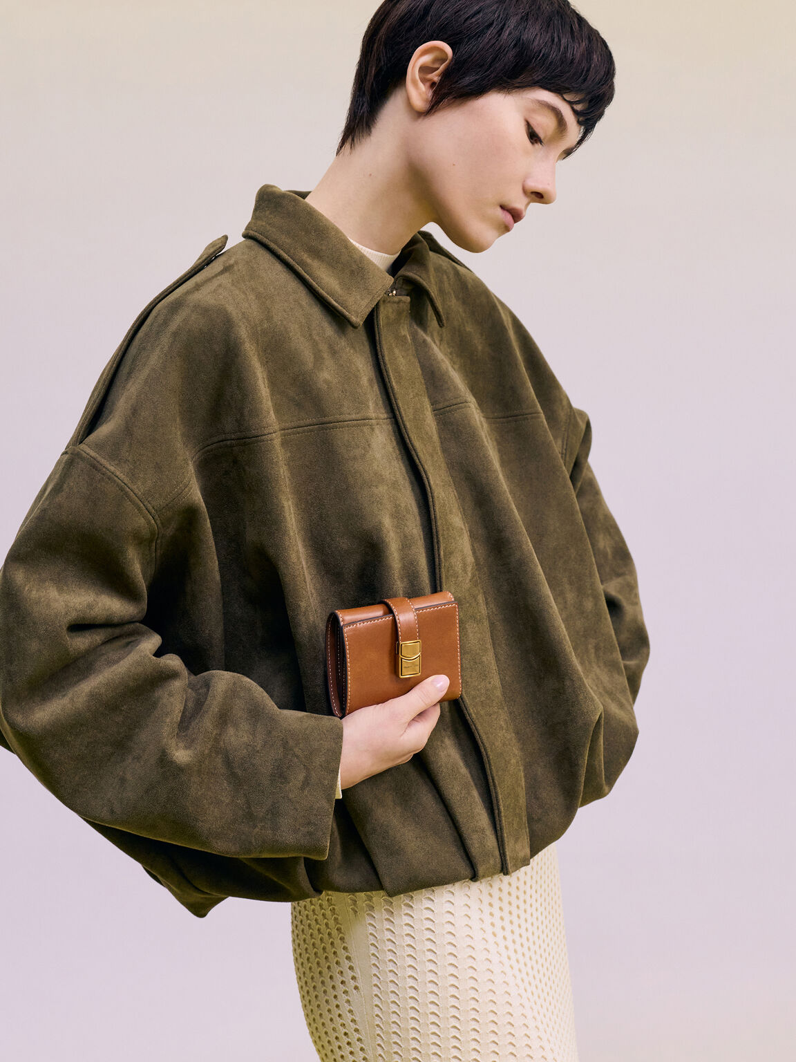 Acelynn エイスリン ベルトスモールウォレット, ディストレスドタン, hi-res