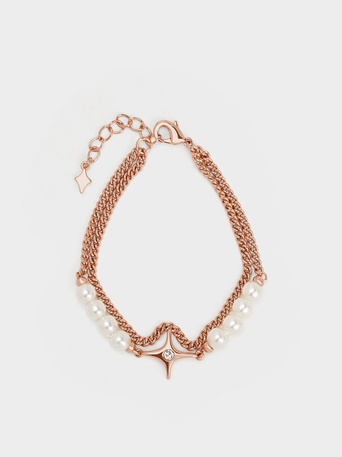 スター&パール ダブルチェーンリンクブレスレット, ローズゴールド, hi-res