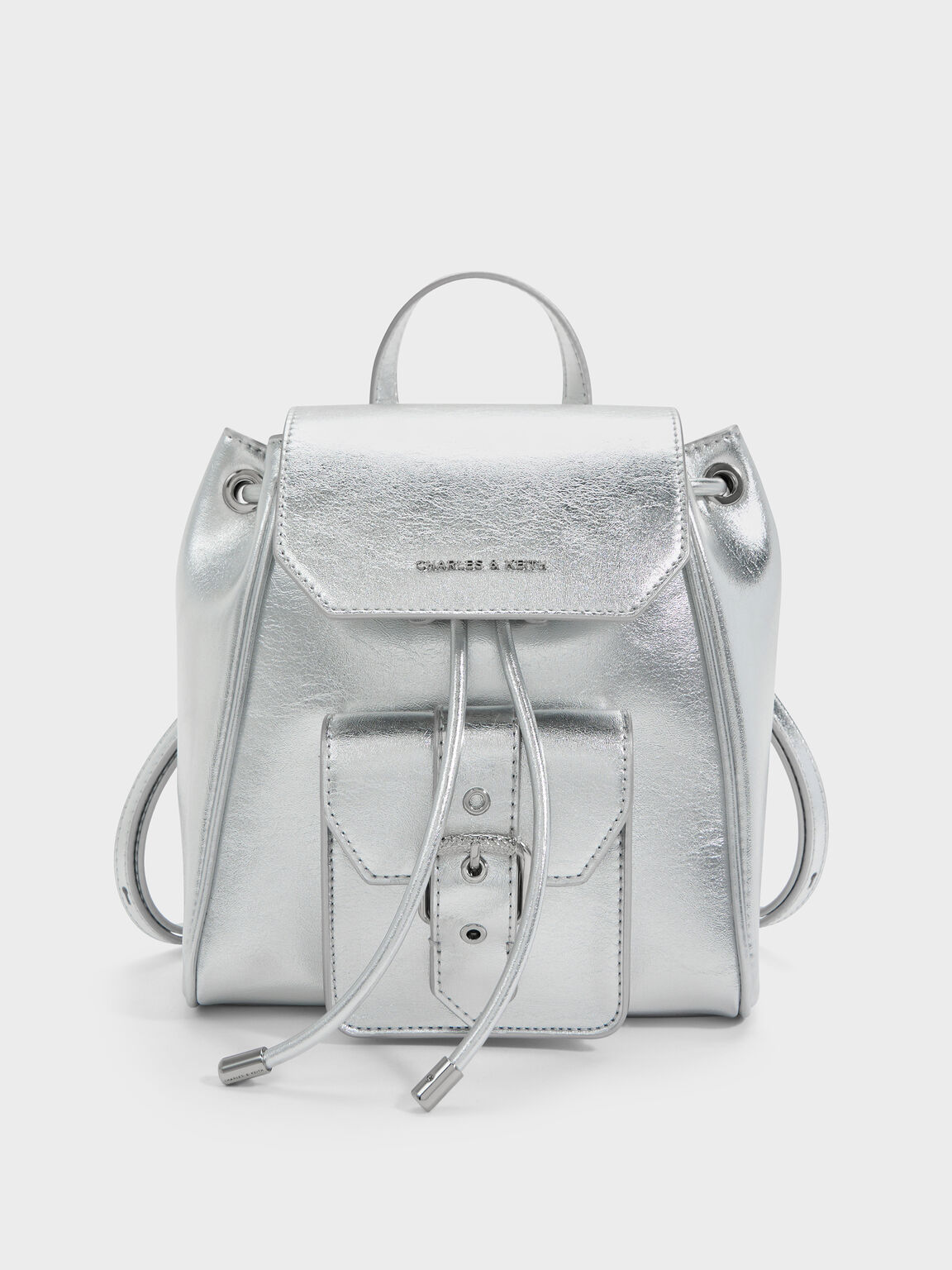 Blaise ブレイス フロントポケット ドローストリングバックパック, シルバー, hi-res