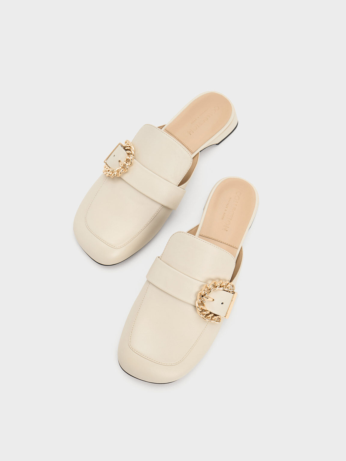 チェーンバックル レザーローファーミュール, チョーク, hi-res