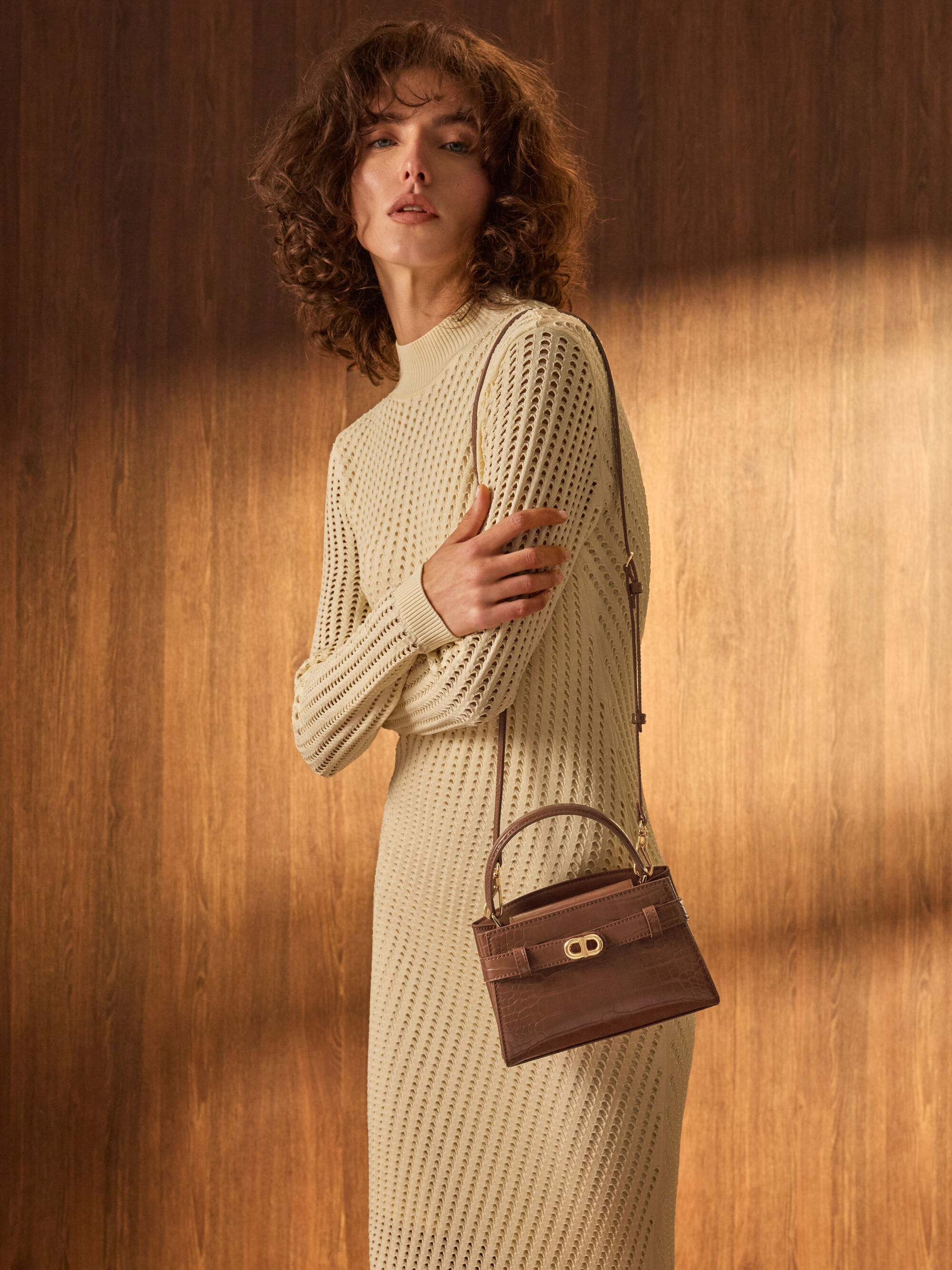 Aubrielle オブリエル クロックエフェクトトップハンドルバッグ