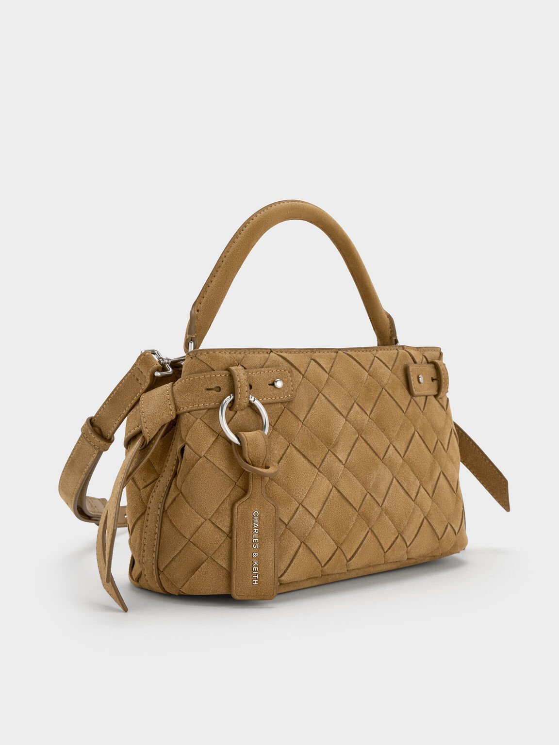 Ivette イヴェット スエードウーブントップハンドルバッグ, サハラサンド, hi-res