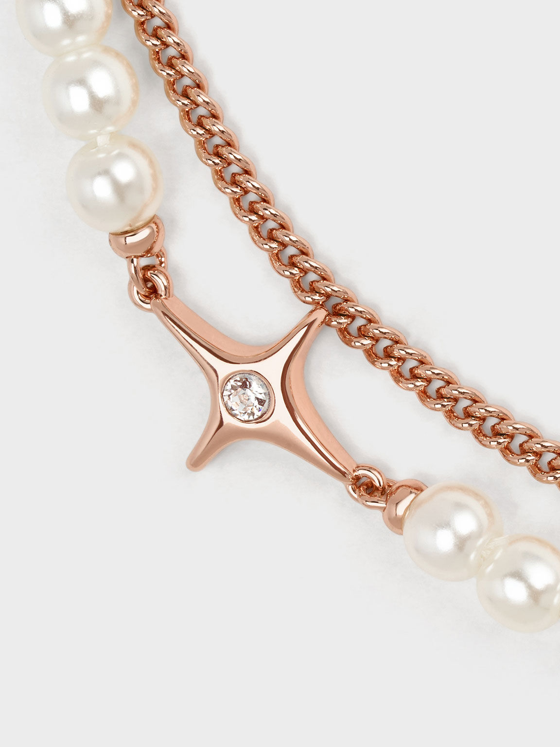 スター&パール ダブルチェーンリンクブレスレット, ローズゴールド, hi-res