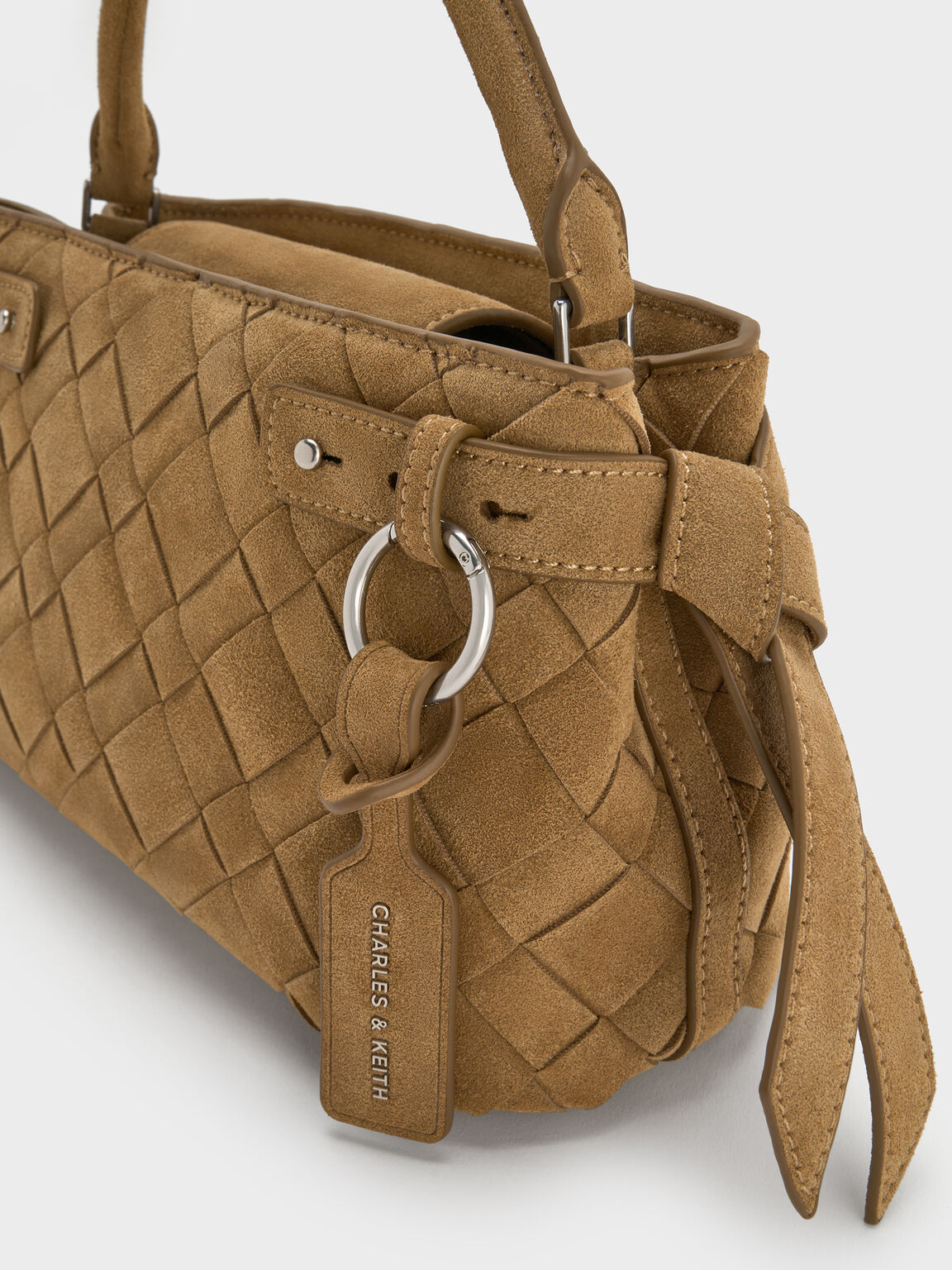 Ivette イヴェット スエードウーブントップハンドルバッグ, サハラサンド, hi-res