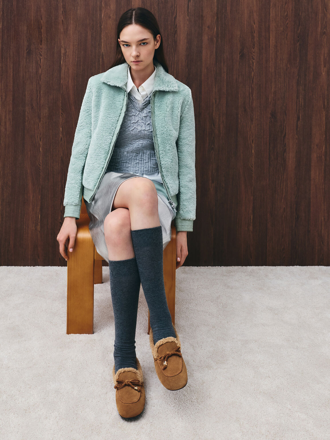 Gavyn ギャビン スエードシャーリングライン ボートシューズ, ブラウン, hi-res