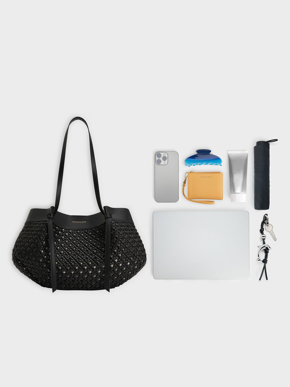 Calla カルラ ウーブン トートバッグ, ブラック, hi-res