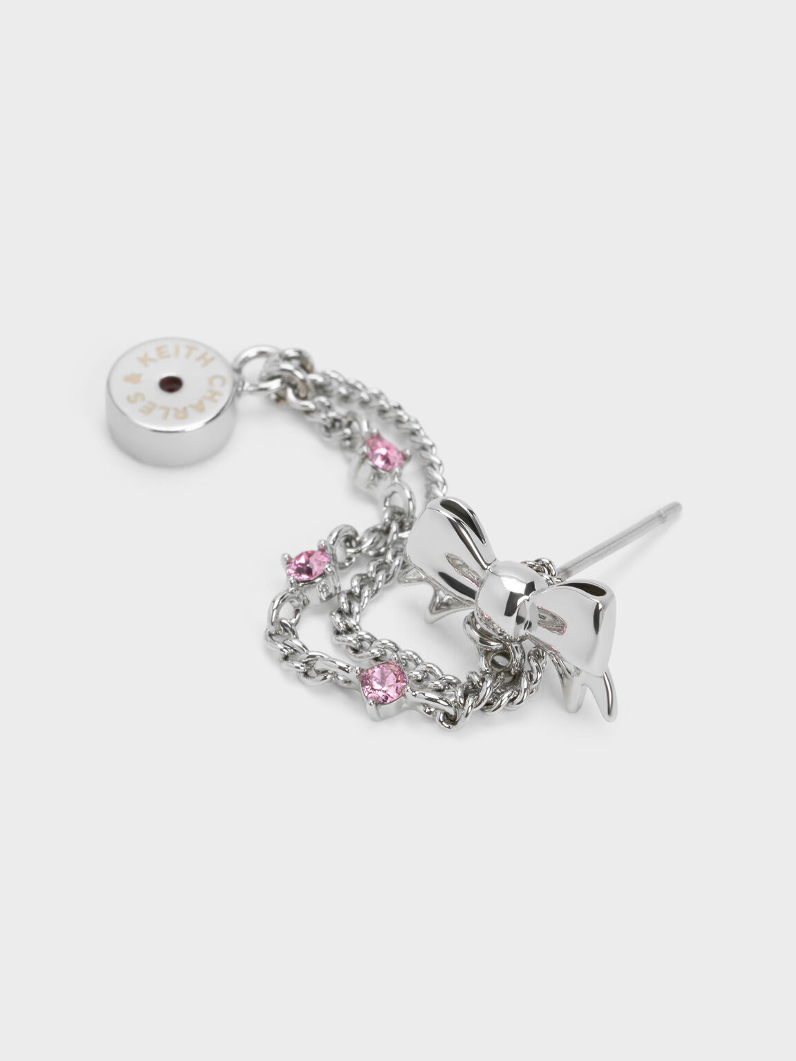 Paige ページ クリスタルチェーン ボウドロップピアス, ピンク, hi-res