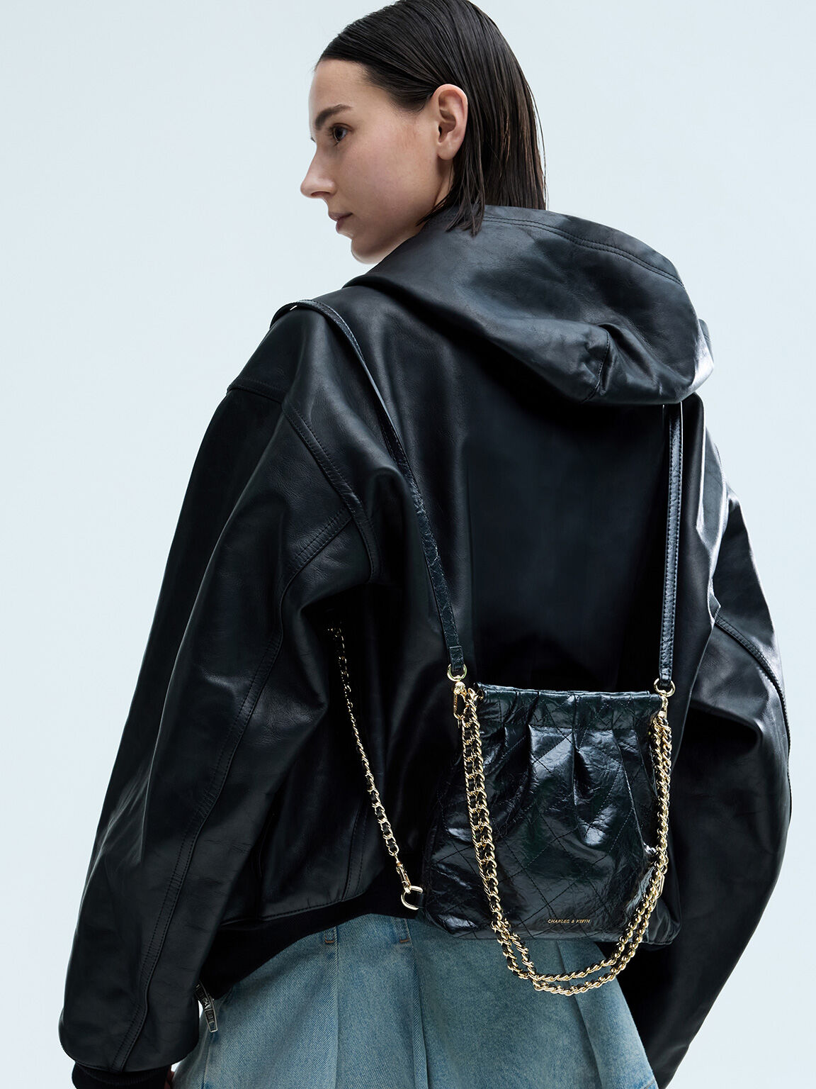 チャールズアンドキース Duo チェーンハンドルツーウェイバックパック ブラック CHARLES & KEITH Duo ドゥオ チェーンハンドルツーウェイバックパック