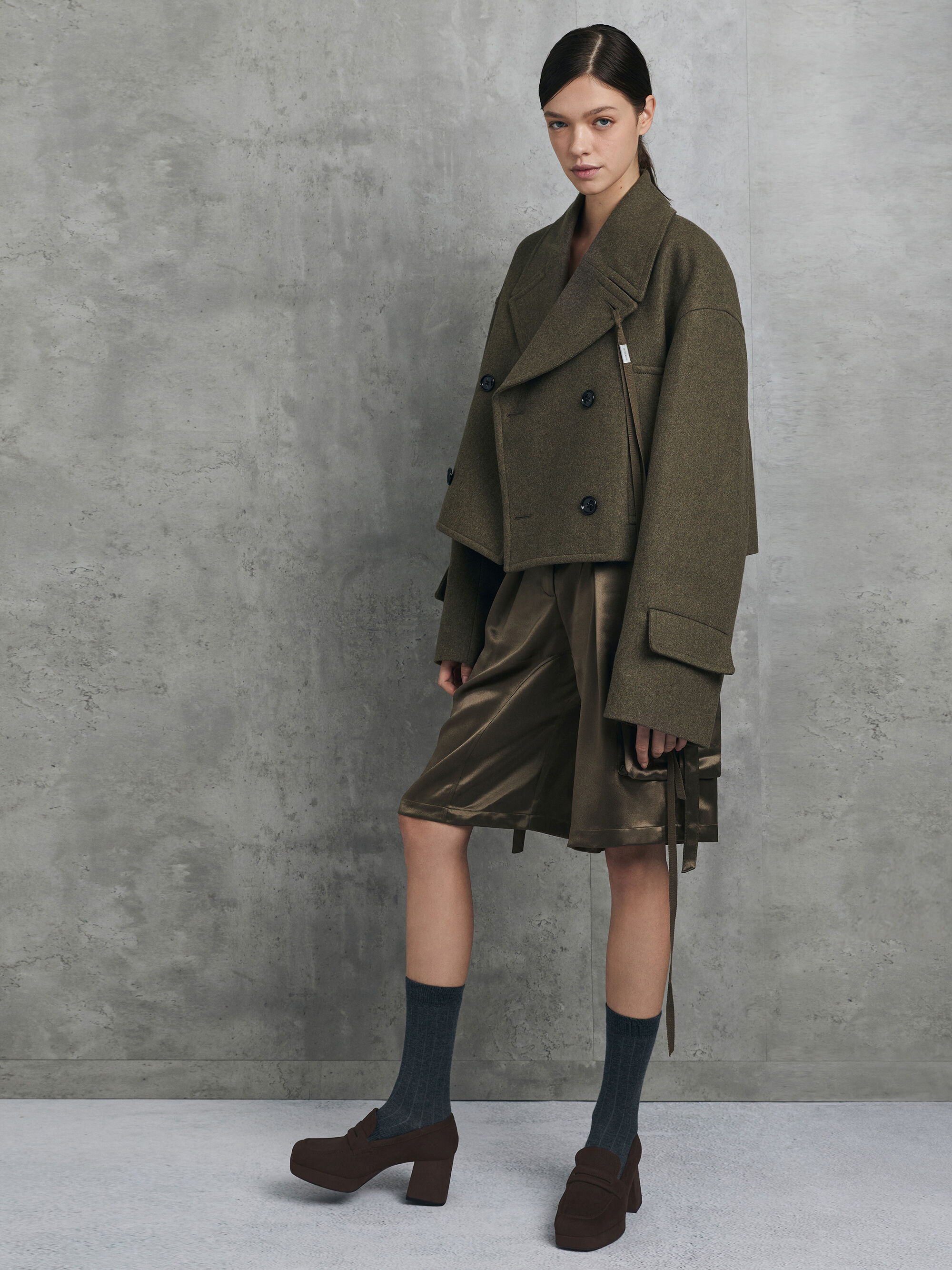 プラットフォーム ブロックヒールローファーパンプス - ダークブラウン