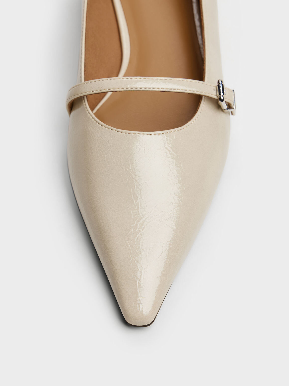 ポインテッドバックルストラップ フラット, ベージュ, hi-res