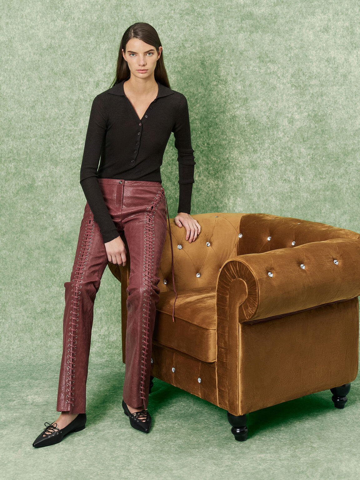 Jianna ジェンナ レザーレースタイ フラット, ブラック, hi-res