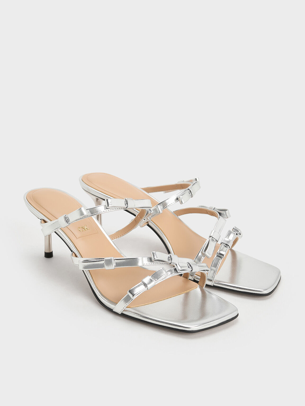 Jessy ジェッシ ボウヒールサンダル, シルバー, hi-res