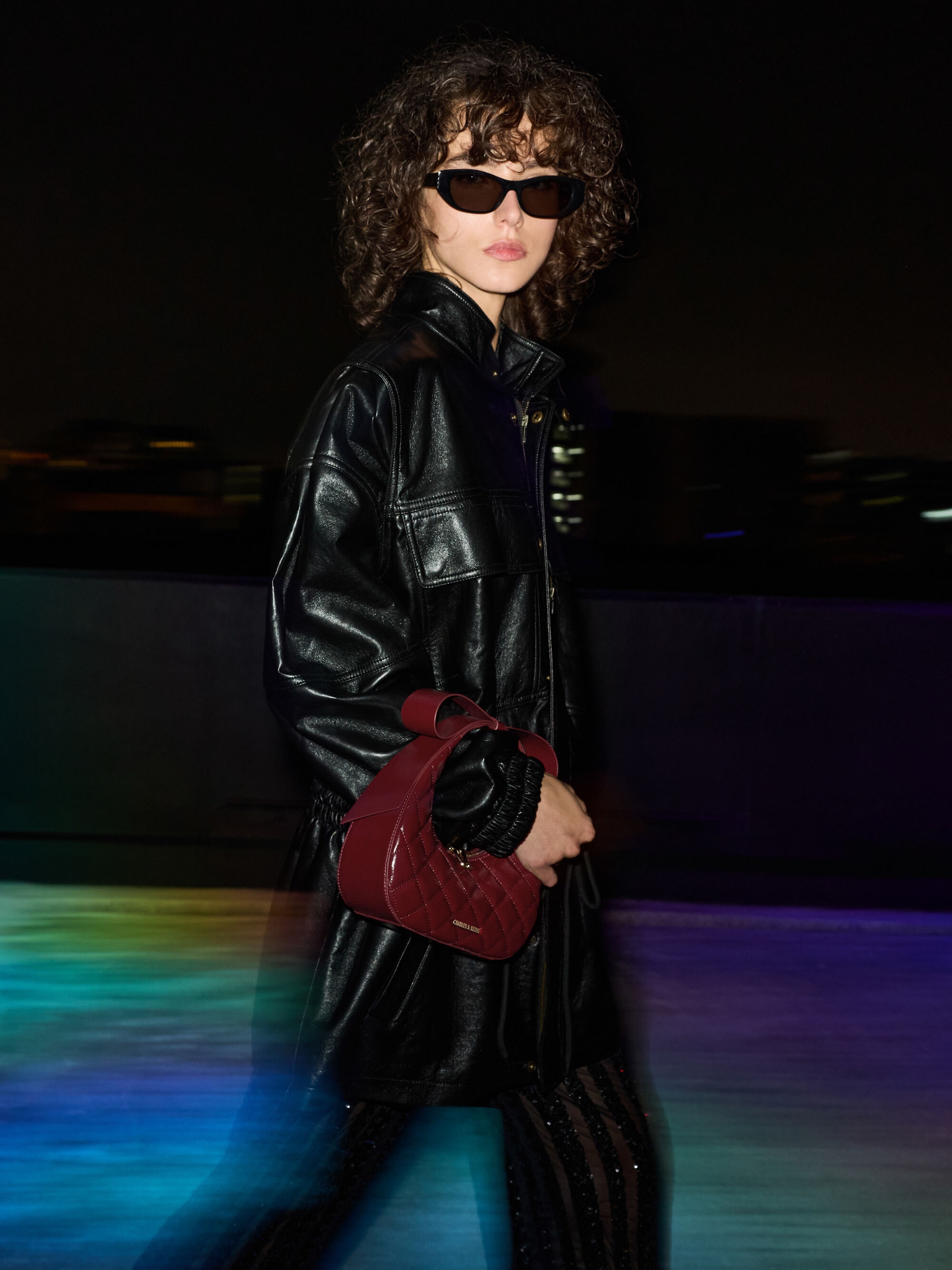 Janie ジェイニー キルトボウハンドル クレセントバッグ - バーガンディ 新品未使用！ジェイニー キルトボウハンドル クレセントバッグ バー