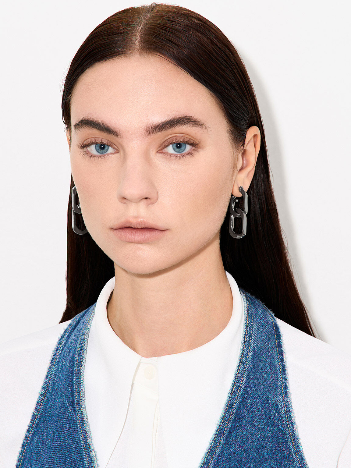 Gabine ガビーヌ チェーンリンクドロップピアス, ブラック, hi-res