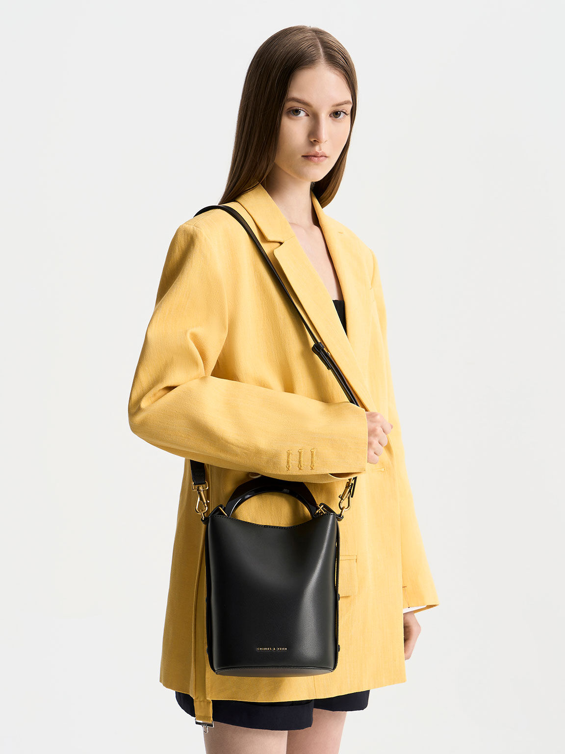 Marlin マーリン アクリリックハンドルバケツバッグ, ブラック, hi-res