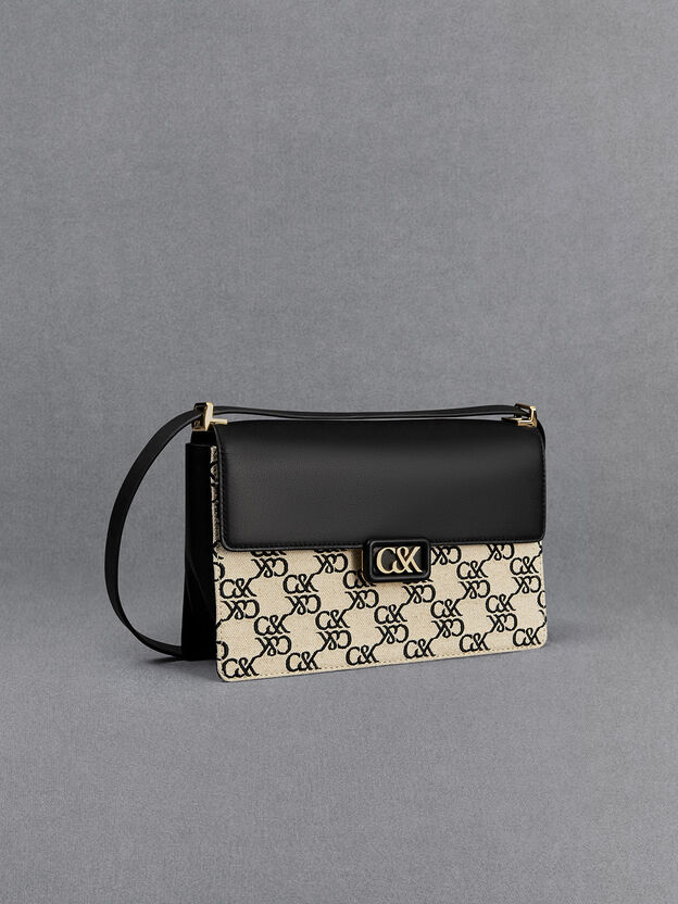 レザー ショルダーバッグ, ブラック, hi-res