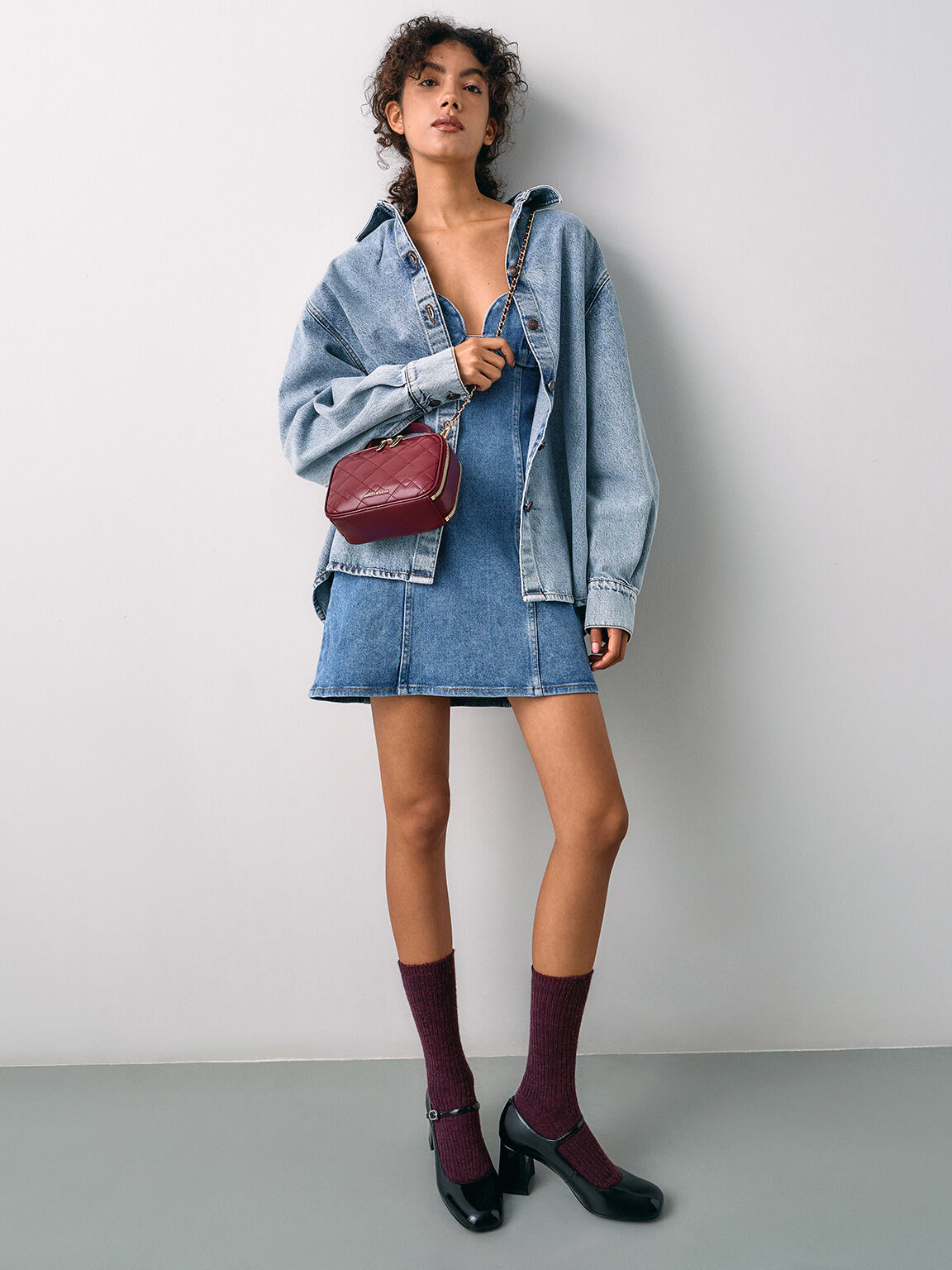 Duo ドゥオ キルトバニティトップハンドルバッグ, バーガンディ, hi-res